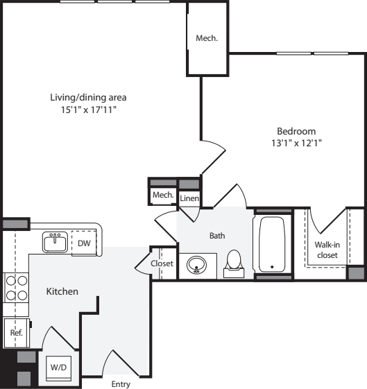 1 Bedroom F No Fireplace