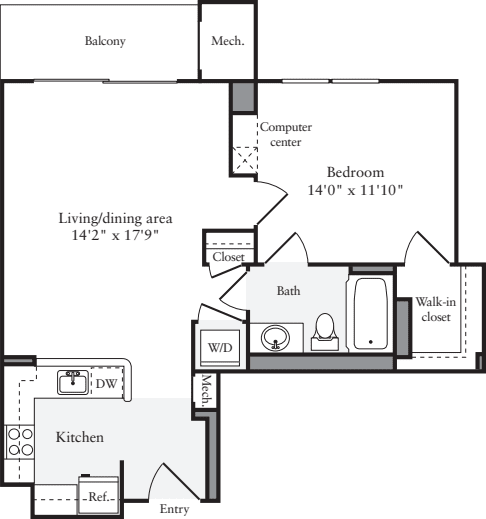 1 Bedroom B floorplan