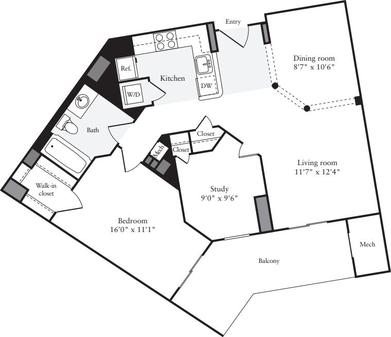 1 Bedroom J floorplan