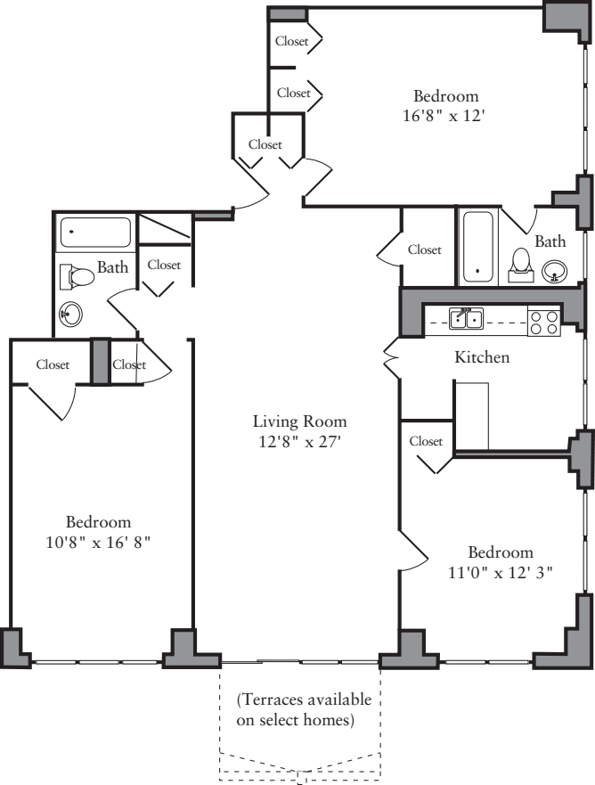 3 Bedroom B-28 floorplan