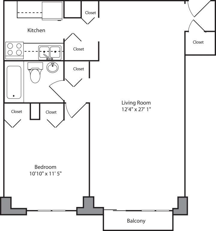 1 Bedroom F with Balcony