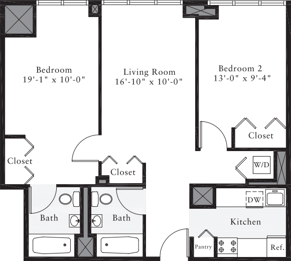 2 Bedroom G1 floorplan