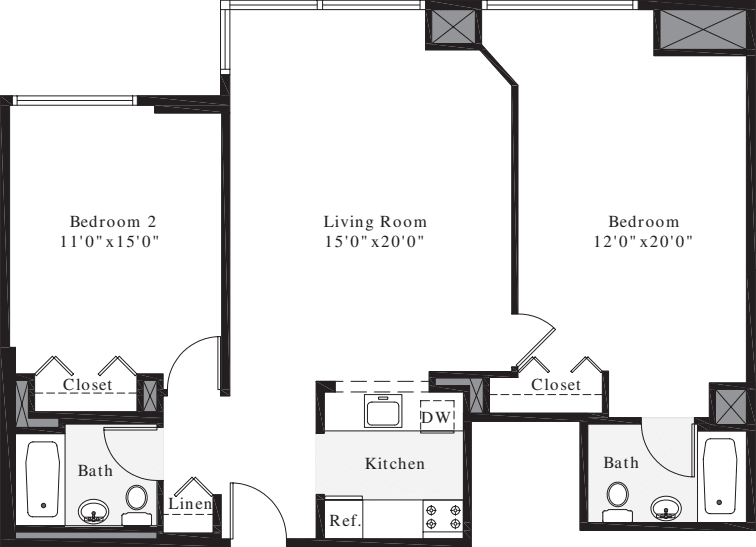 2 Bedrooms H floorplan