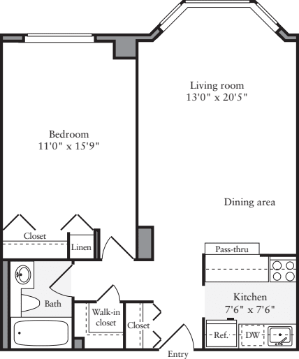 1 Bedroom M floorplan