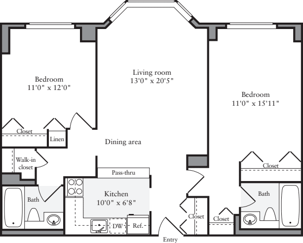 2 Bedrooms V floorplan