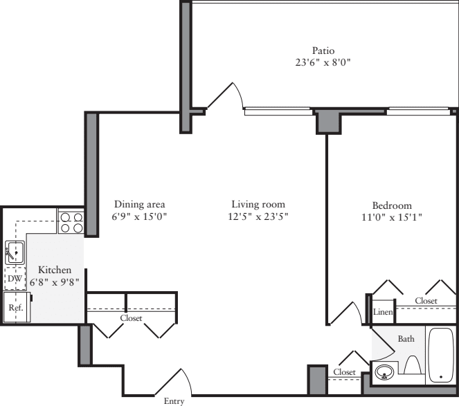 1 Bedroom E with Terrace floorplan