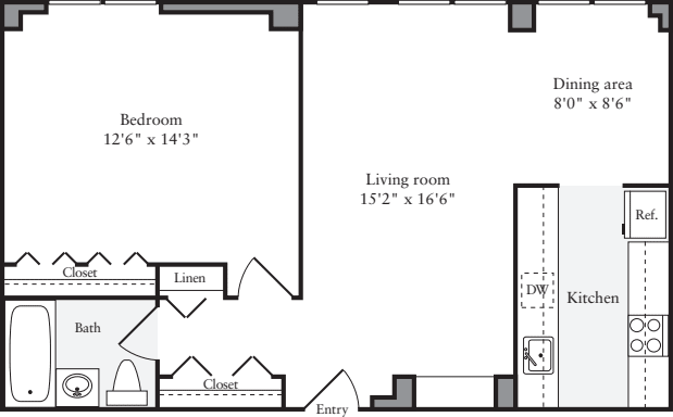 1 Bedroom K floorplan