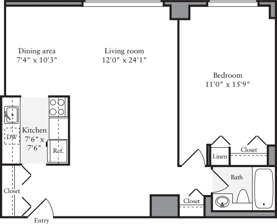 1 Bedroom B floorplan