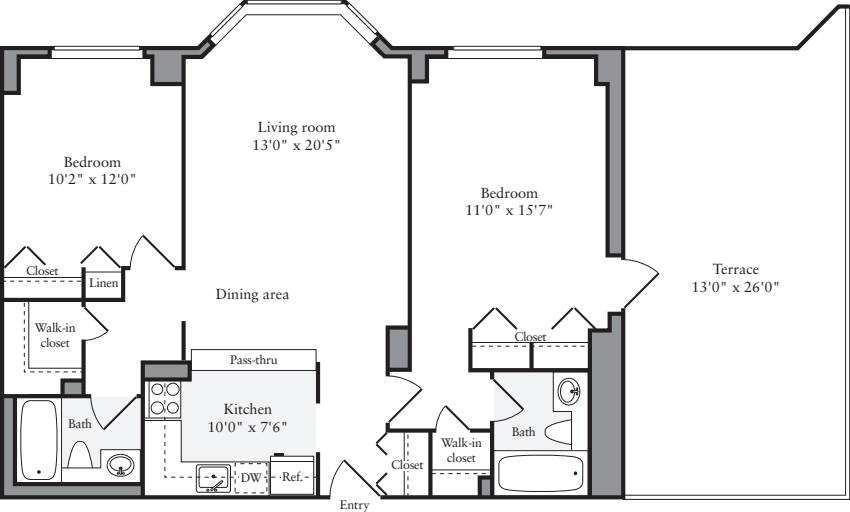 2 Bedrooms V with Terrace floorplan