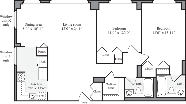 2 Bedrooms X