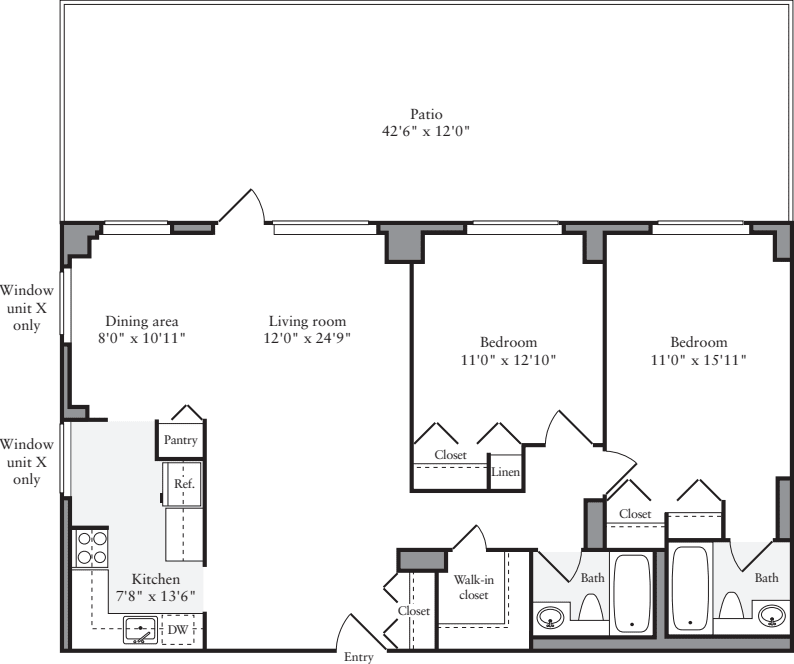 2 Bedrooms Y with Terrace floorplan