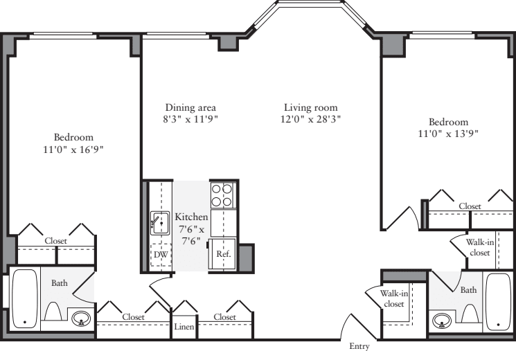 2 Bedrooms H floorplan