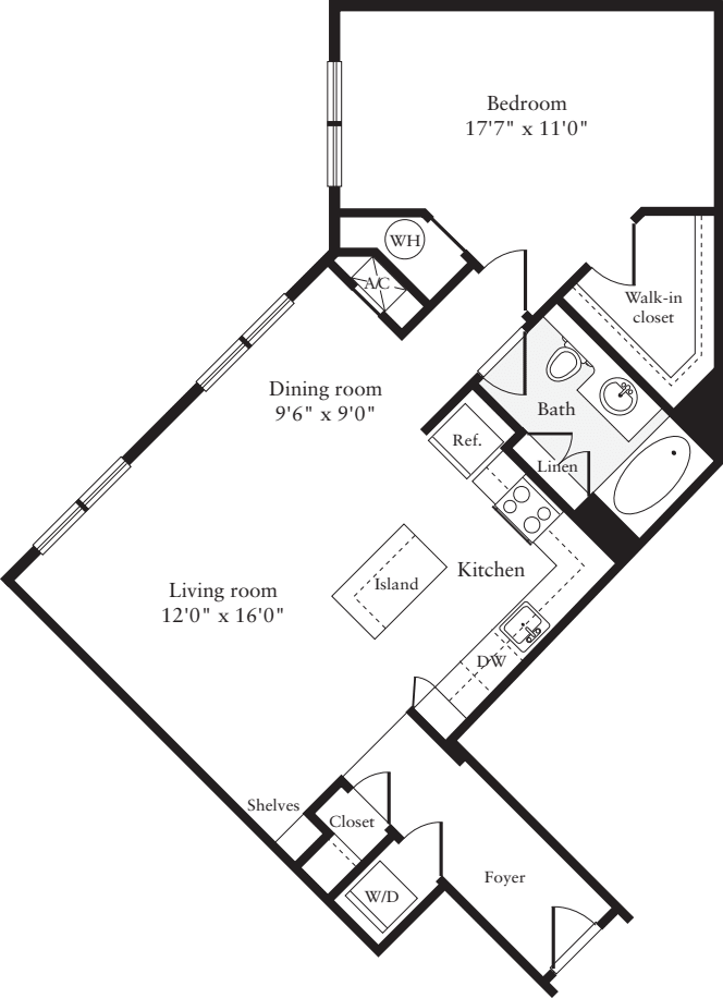 1 Bedroom J floorplan