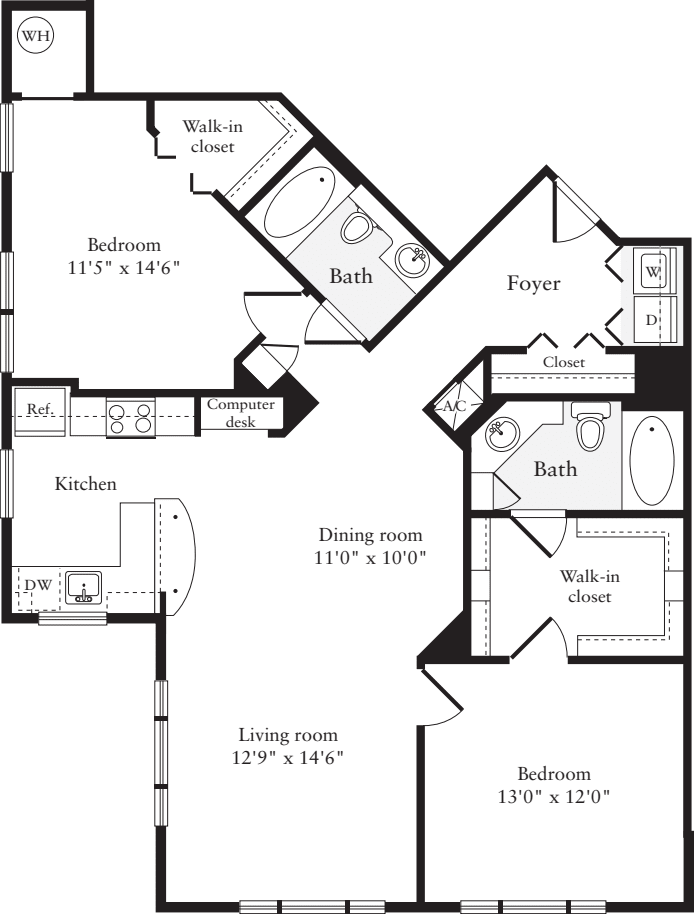 2 Bedrooms H floorplan