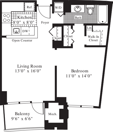 1 Bedroom D floorplan