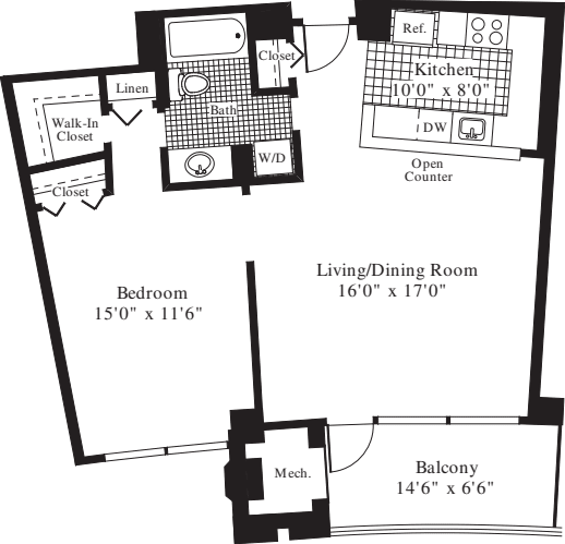1 Bedroom G floorplan