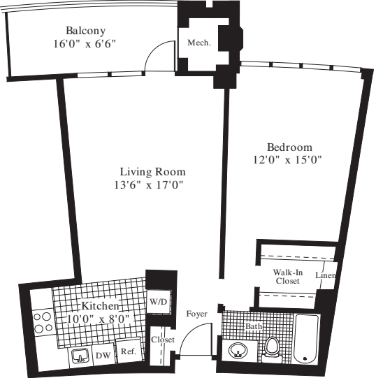 1 Bedroom H floorplan