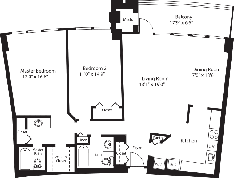 2 Bedrooms F floorplan