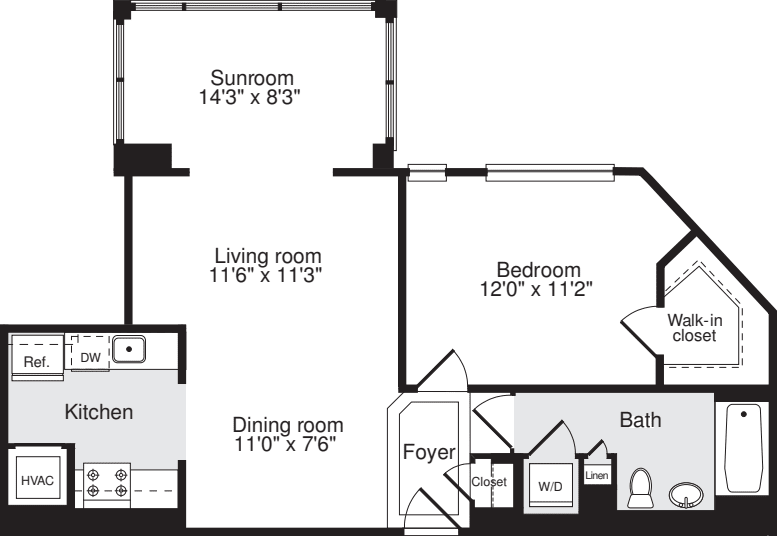1 Bedroom T floorplan
