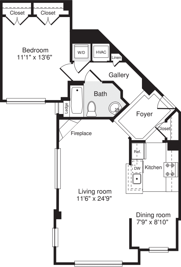 1 Bedroom V floorplan