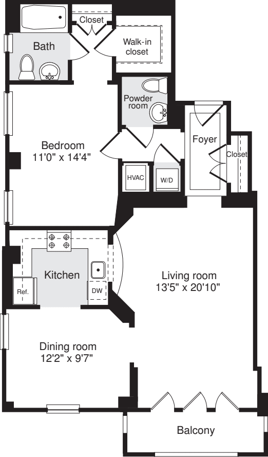 1 Bedroom Y floorplan