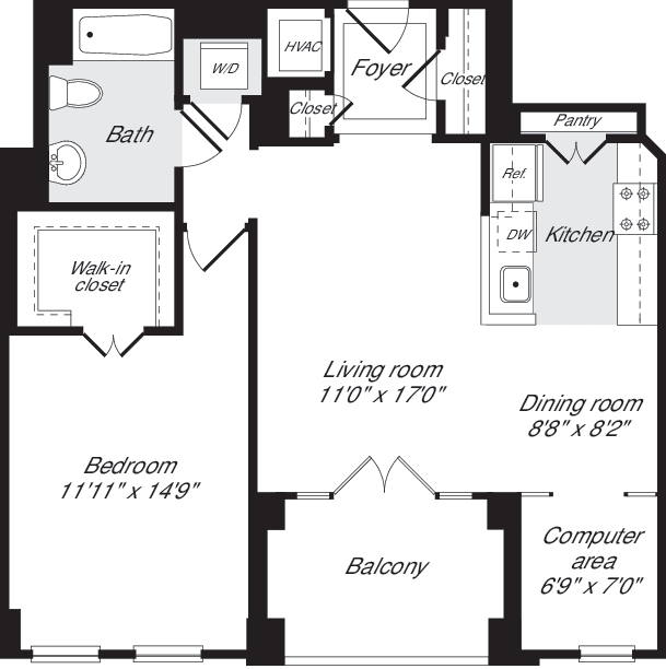 1 Bedroom Z floorplan