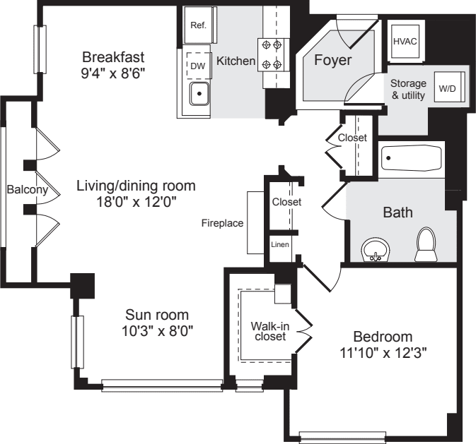 1 Bedroom AA floorplan