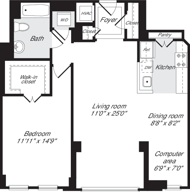 1 Bedroom JJ floorplan
