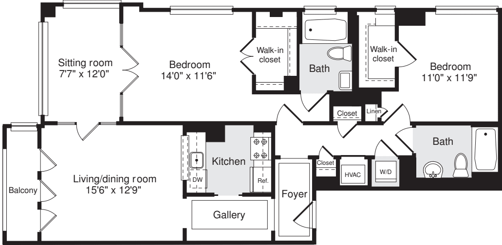 2 Bedrooms O floorplan