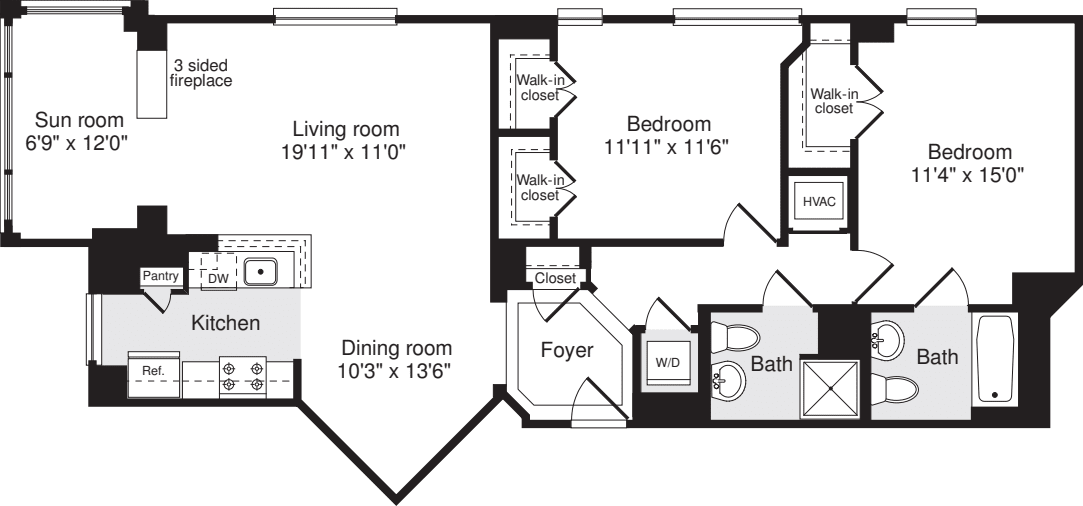 2 Bedrooms Q floorplan