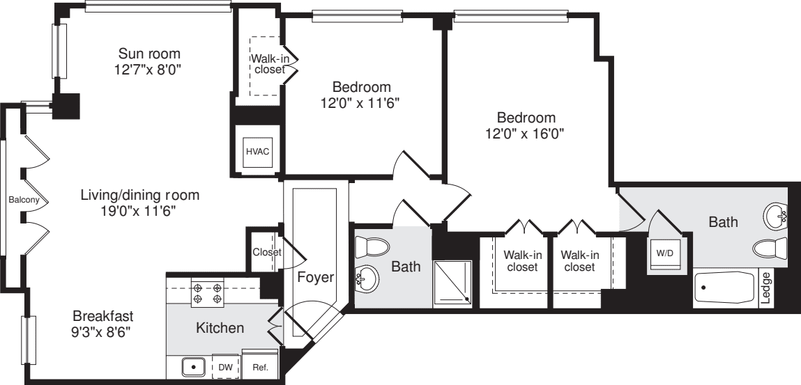 2 Bedrooms S floorplan