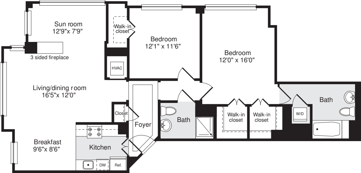2 Bedrooms V floorplan