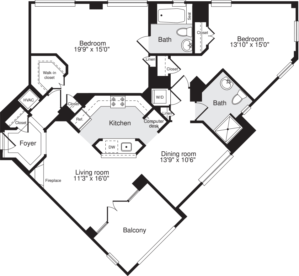 2 Bedrooms AA floorplan