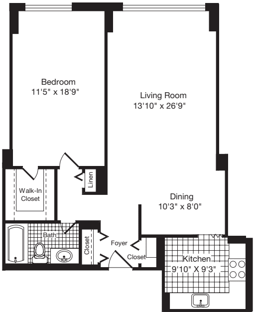 1 Bedroom G floorplan