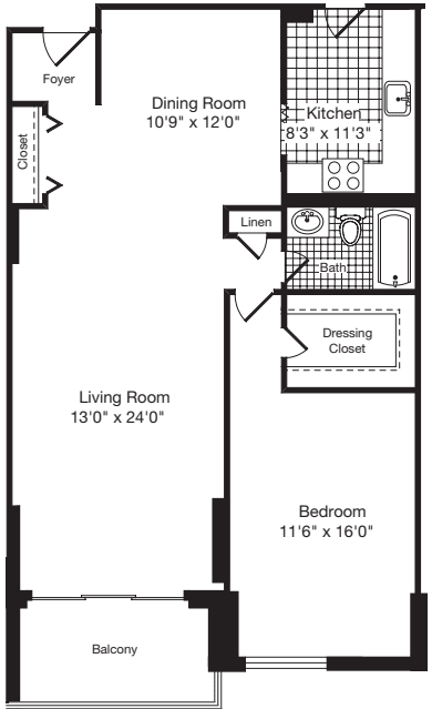 1 Bedroom M floorplan