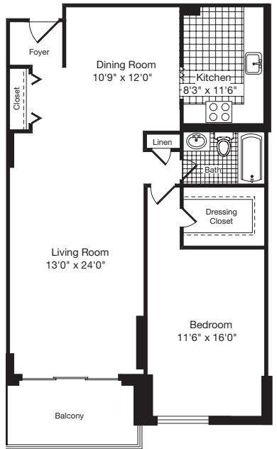 1 Bedroom O floorplan