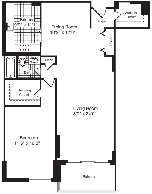 1 Bedroom P floorplan