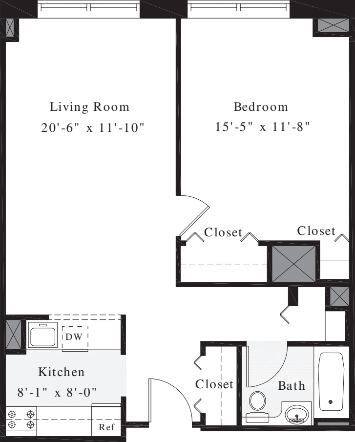 1 Bedroom D floorplan
