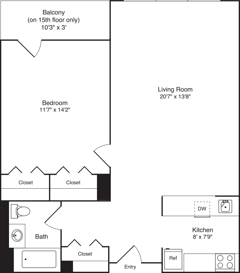 1 Bedroom F floorplan