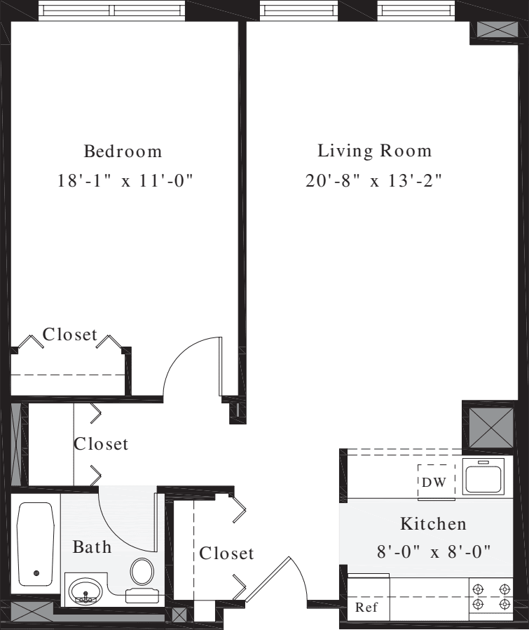 1 Bedroom G floorplan