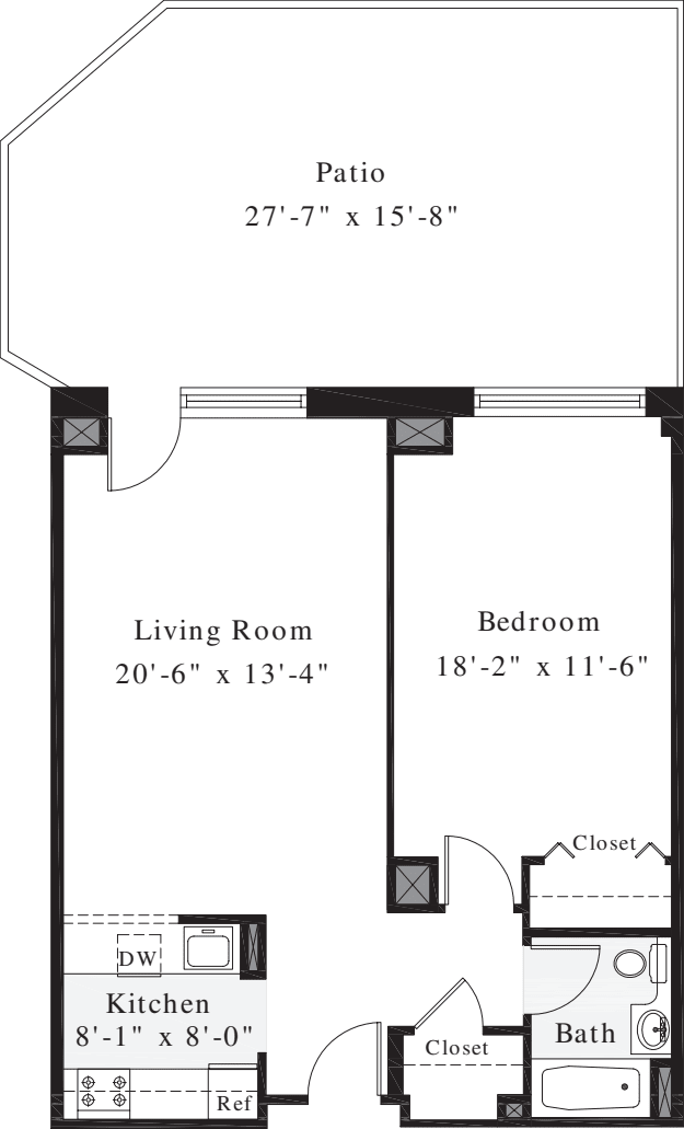 1 Bedroom J floorplan
