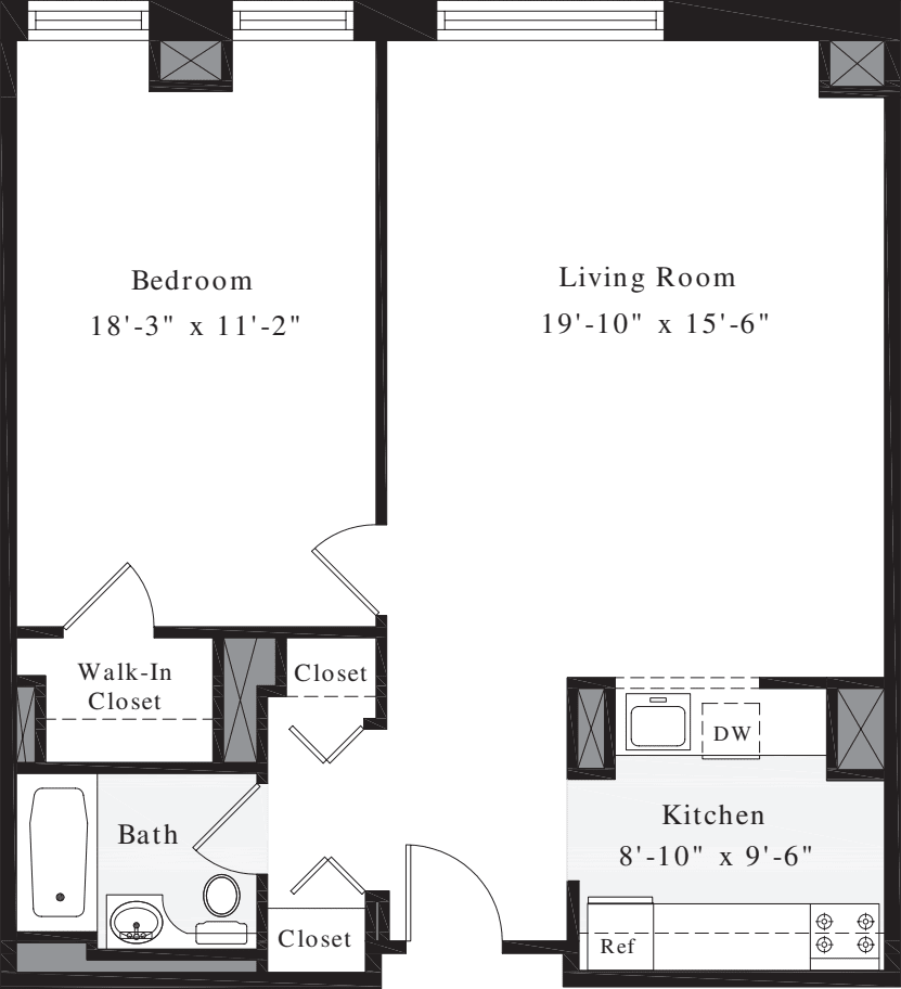 1 Bedroom O floorplan