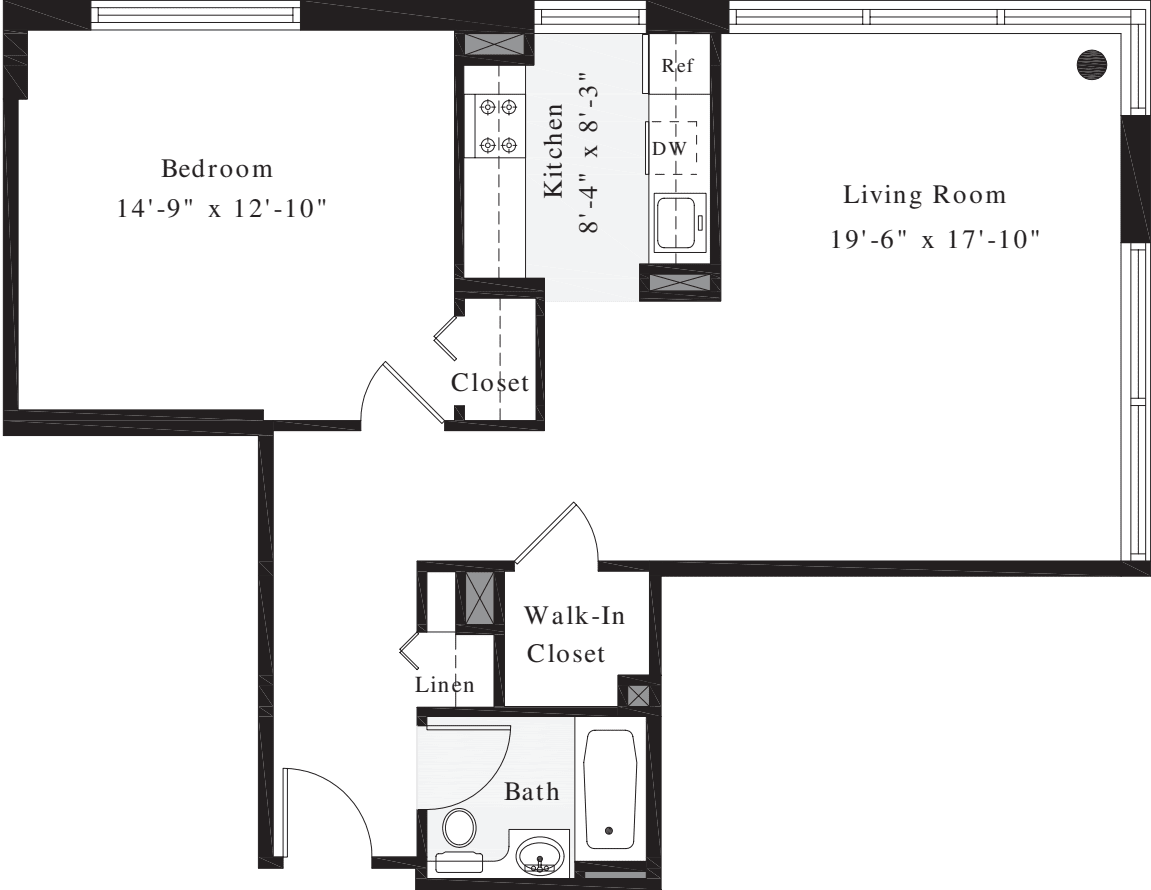 1 Bedroom Q floorplan