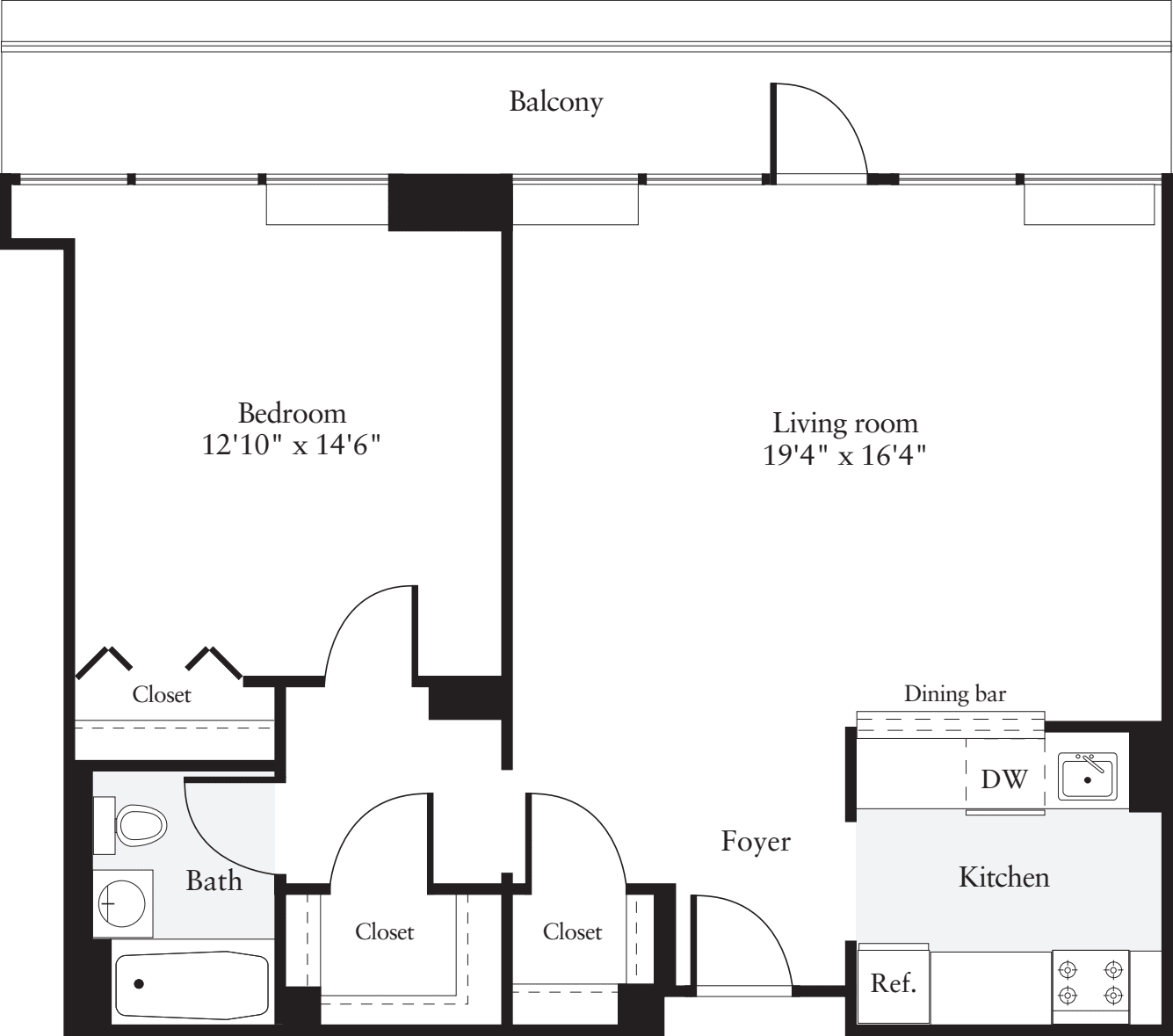 1 Bedroom R floorplan
