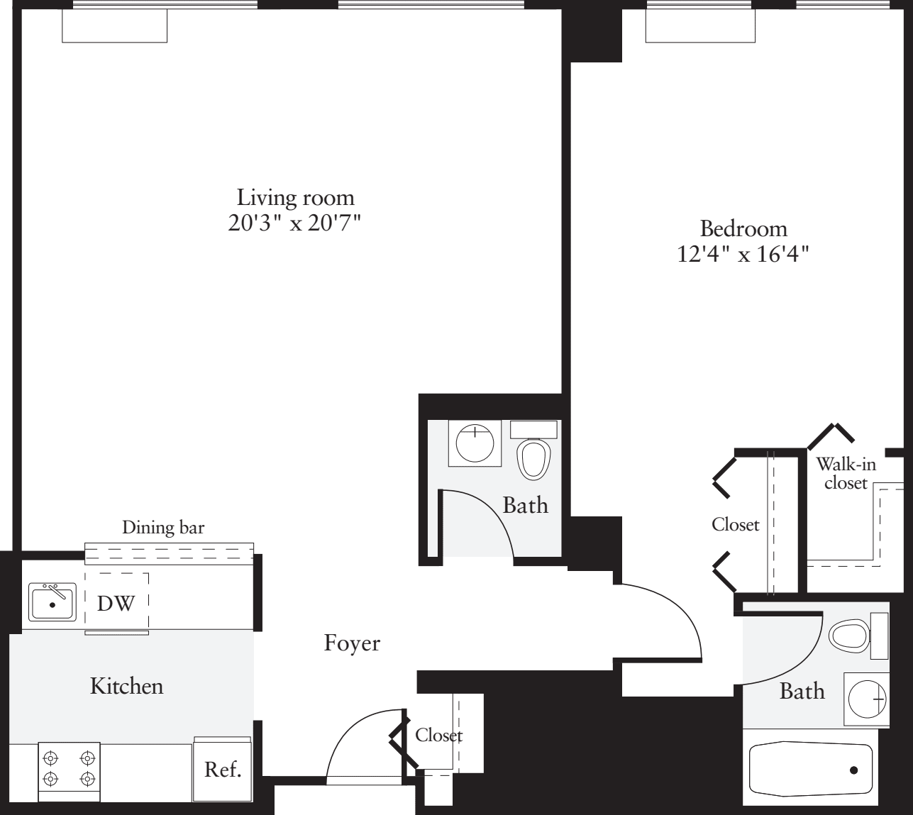 1 Bedroom U floorplan