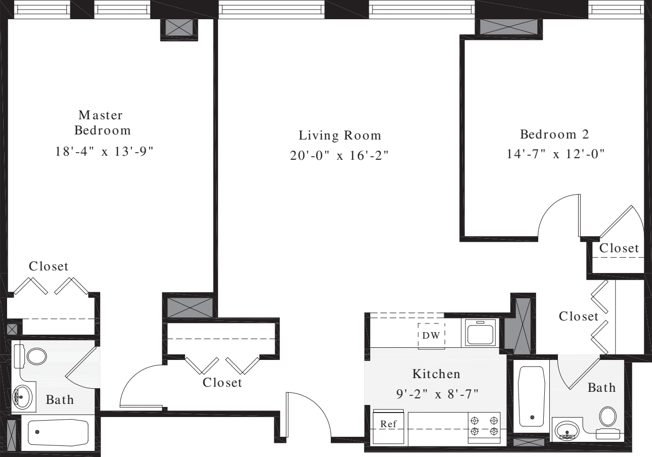 2 Bedrooms N floorplan