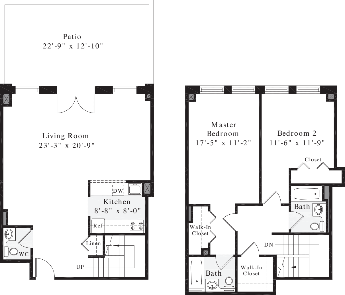 2 Bedrooms T floorplan