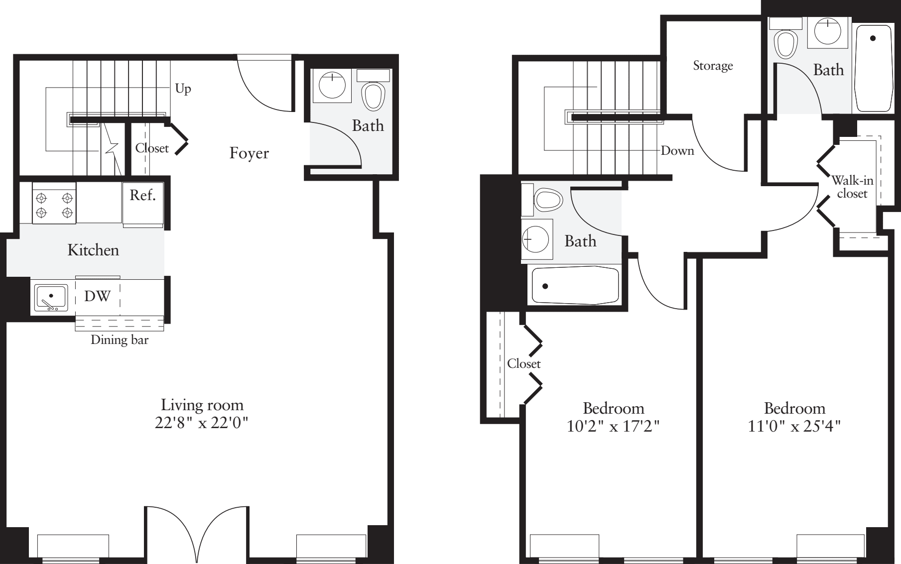 2 Bedrooms V floorplan