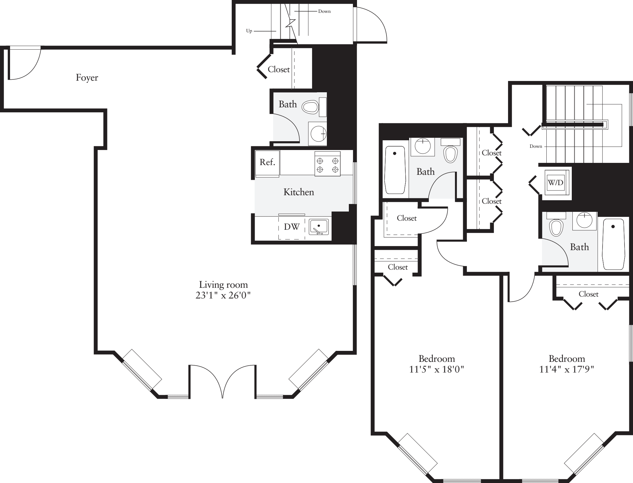 2 Bedrooms AA floorplan