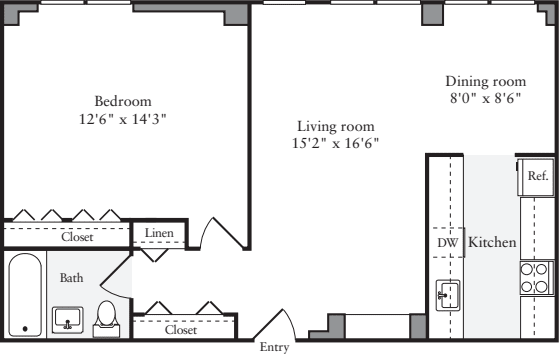 1 Bedroom K Floors 2-4